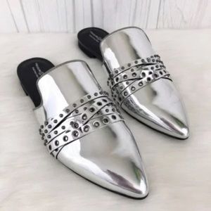 Silver Strappy Mules